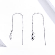 Load image into Gallery viewer, Feather Ear Line Sterling Silver Long Earrings Platinum Plated Simple Girl Earrings, SCE786