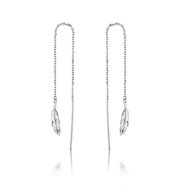 Feather Ear Line Sterling Silver Long Earrings Platinum Plated Simple Girl Earrings, SCE786