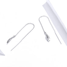 Load image into Gallery viewer, Feather Ear Line Sterling Silver Long Earrings Platinum Plated Simple Girl Earrings, SCE786