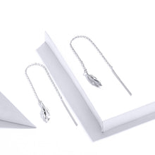 Load image into Gallery viewer, Feather Ear Line Sterling Silver Long Earrings Platinum Plated Simple Girl Earrings, SCE786