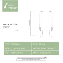 Load image into Gallery viewer, Feather Ear Line Sterling Silver Long Earrings Platinum Plated Simple Girl Earrings, SCE786