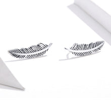 Load image into Gallery viewer, Retro Feather Earrings Sterling Silver Girls Earrings, SCE865