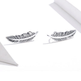 Retro Feather Earrings Sterling Silver Girls Earrings, SCE865