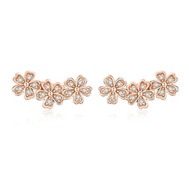 Flowers Zircon Earrings Sterling Silver Female Earrings Simple Earrings, Rose Gold, White