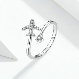925 Sterling Silver Ring Plane Zircon Open White Gold Plated Ring, SCR623