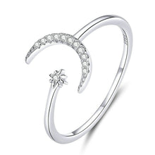 Load image into Gallery viewer, S925 Female Sterling Silver Zircon Ring Moon Open Ring Temperament Ring, SCR569