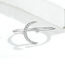 Load image into Gallery viewer, S925 Female Sterling Silver Zircon Ring Moon Open Ring Temperament Ring, SCR569