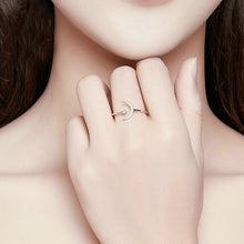 Load image into Gallery viewer, S925 Female Sterling Silver Zircon Ring Moon Open Ring Temperament Ring, SCR569
