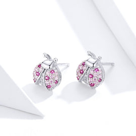 Sterling Silver Insect Earrings Seven-star Ladybug Earrings Platinum-plated Girl Earrings, SCE715