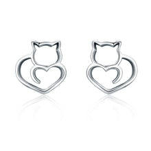 Load image into Gallery viewer, Simple Plain Silver Cat Earrings Sterling Silver Hollow Female Earrings Small Animal Silver Jewelry, SCE271