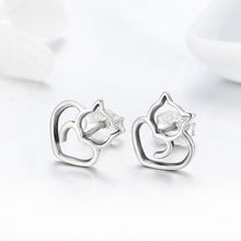 Load image into Gallery viewer, Simple Plain Silver Cat Earrings Sterling Silver Hollow Female Earrings Small Animal Silver Jewelry, SCE271
