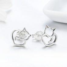 Load image into Gallery viewer, Simple Plain Silver Cat Earrings Sterling Silver Hollow Female Earrings Small Animal Silver Jewelry, SCE271