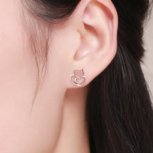 Load image into Gallery viewer, Simple Plain Silver Cat Earrings Sterling Silver Hollow Female Earrings Small Animal Silver Jewelry, SCE271