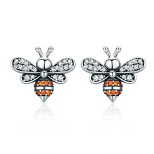 Load image into Gallery viewer, S925 Sterling Silver Earrings Bee Inlaid Female Earrings, White, Gold