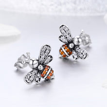 Load image into Gallery viewer, S925 Sterling Silver Earrings Bee Inlaid Female Earrings, White, Gold