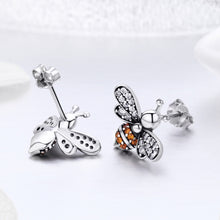 Load image into Gallery viewer, S925 Sterling Silver Earrings Bee Inlaid Female Earrings, White, Gold