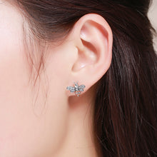 Load image into Gallery viewer, S925 Sterling Silver Earrings Bee Inlaid Female Earrings, White, Gold