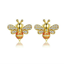 Load image into Gallery viewer, S925 Sterling Silver Earrings Bee Inlaid Female Earrings, White, Gold