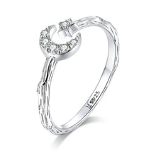 Load image into Gallery viewer, Fashion Retro Open Ring Sterling Silver S925 Star and Moon Platinum Plated Zircon Ring, SCR638