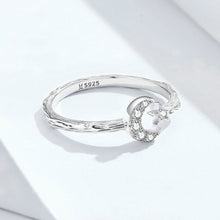 Load image into Gallery viewer, Fashion Retro Open Ring Sterling Silver S925 Star and Moon Platinum Plated Zircon Ring, SCR638