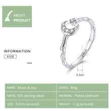 Load image into Gallery viewer, Fashion Retro Open Ring Sterling Silver S925 Star and Moon Platinum Plated Zircon Ring, SCR638