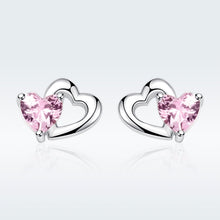 Load image into Gallery viewer, Heart-shaped S925 Sterling Silver Earrings with Gemstones, SCE090