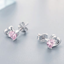 Load image into Gallery viewer, Heart-shaped S925 Sterling Silver Earrings with Gemstones, SCE090