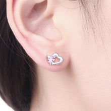 Load image into Gallery viewer, Heart-shaped S925 Sterling Silver Earrings with Gemstones, SCE090