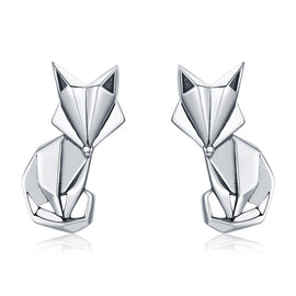 S925 Animal Earrings Jewelry Origami Fox Sterling Silver Girls Earrings, SCE526