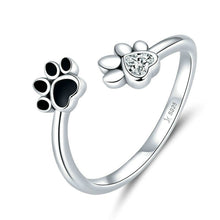 Load image into Gallery viewer, S925 Sterling Silver Cute Pet Paw Print Open Ring Black Dripping Ring, SCR605