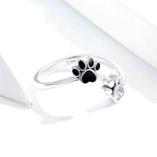 Load image into Gallery viewer, S925 Sterling Silver Cute Pet Paw Print Open Ring Black Dripping Ring, SCR605