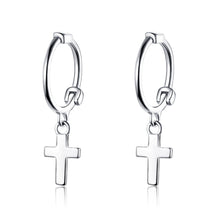 Load image into Gallery viewer, Cross Earrings S925 Sterling Silver Platinum-plated Earrings Men Women Simple Earrings, SCE547