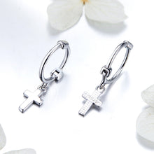 Load image into Gallery viewer, Cross Earrings S925 Sterling Silver Platinum-plated Earrings Men Women Simple Earrings, SCE547