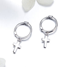 Load image into Gallery viewer, Cross Earrings S925 Sterling Silver Platinum-plated Earrings Men Women Simple Earrings, SCE547