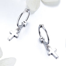 Load image into Gallery viewer, Cross Earrings S925 Sterling Silver Platinum-plated Earrings Men Women Simple Earrings, SCE547