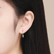 Load image into Gallery viewer, Cross Earrings S925 Sterling Silver Platinum-plated Earrings Men Women Simple Earrings, SCE547