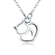 Load image into Gallery viewer, Cute Cat S925 Sterling Silver Lady Necklace With Zircon Inlaid Plain Silver Necklace, SCN188