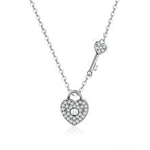 Load image into Gallery viewer, S925 Sterling Silver Platinum Plated Heart Lock Necklace Girls White Inlaid Zircon Key Jewelry, SCN315
