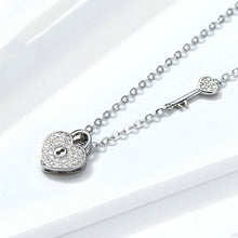 Load image into Gallery viewer, S925 Sterling Silver Platinum Plated Heart Lock Necklace Girls White Inlaid Zircon Key Jewelry, SCN315