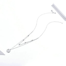S925 Sterling Silver Platinum Plated Necklace Double Layer Small Star Light Silver Necklace, SCN365