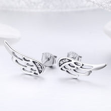 Load image into Gallery viewer, Sterling Silver Wing Earrings Simple S925 Silver Stud Earrings, Silver, Rose Gold