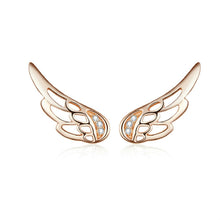 Load image into Gallery viewer, Sterling Silver Wing Earrings Simple S925 Silver Stud Earrings, Silver, Rose Gold