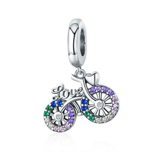 Load image into Gallery viewer, S925 Sterling Silver Bicycle Pendant Color Inlaid Zircon Beads DIY Bracelet Charm Accessories, Pendant, Pendant + Bare Chain