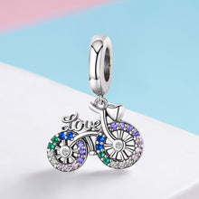Load image into Gallery viewer, S925 Sterling Silver Bicycle Pendant Color Inlaid Zircon Beads DIY Bracelet Charm Accessories, Pendant, Pendant + Bare Chain