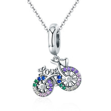 Load image into Gallery viewer, S925 Sterling Silver Bicycle Pendant Color Inlaid Zircon Beads DIY Bracelet Charm Accessories, Pendant, Pendant + Bare Chain