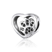 Load image into Gallery viewer, Black Zircon Beaded S925 Sterling Silver Pet Paw Print Beads DIY Bracelet Bead, SCC1191-BK