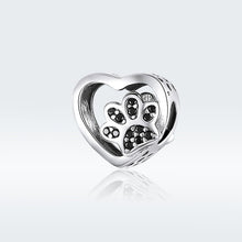 Load image into Gallery viewer, Black Zircon Beaded S925 Sterling Silver Pet Paw Print Beads DIY Bracelet Bead, SCC1191-BK