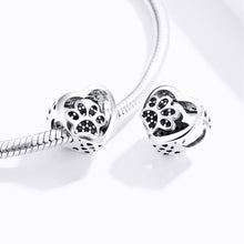 Load image into Gallery viewer, Black Zircon Beaded S925 Sterling Silver Pet Paw Print Beads DIY Bracelet Bead, SCC1191-BK