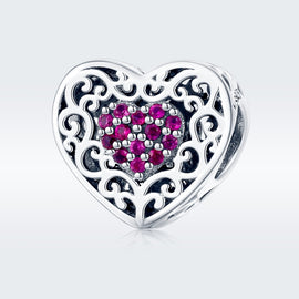 S925 Sterling Silver Heart-shaped Pattern Beads DIY Bracelet Accessories, SCC1109