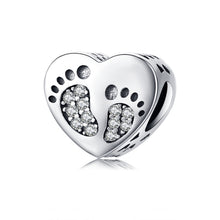 Load image into Gallery viewer, Heart-shaped Footprint Beaded S925 Sterling Silver Loose Beads DIY Bracelet Silver Beads, SCC1395